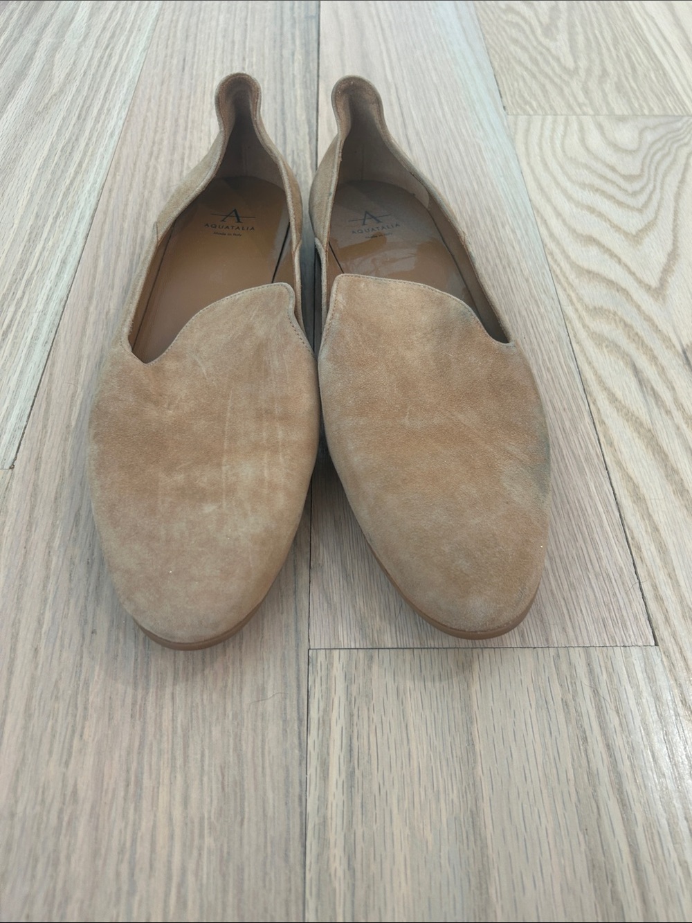 Aquatalia Women’s Tan Suede Slip-On Loafers